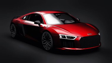 Tula, Rusya. 11 Mayıs 2021: Audi R8 V10 Quattro 2016 siyah arka planda lüks lüks lüks spor araba. 3d oluşturma