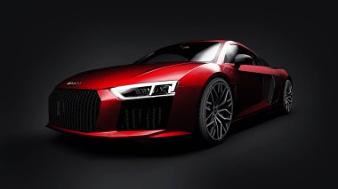 Tula, Rusya. 11 Mayıs 2021: Audi R8 V10 Quattro 2016 siyah arka planda lüks lüks lüks spor araba. 3d oluşturma
