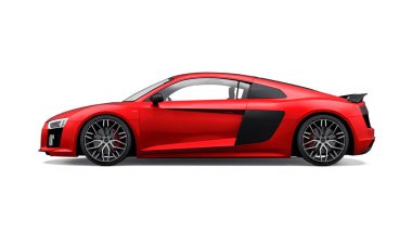 Tula, Rusya. 12 Mayıs 2021: Audi R8 V10 Quattro 2016 kırmızı lüks spor araba beyaz arka planda izole edildi. 3d oluşturma