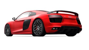 Tula, Rusya. 12 Mayıs 2021: Audi R8 V10 Quattro 2016 kırmızı lüks spor araba beyaz arka planda izole edildi. 3d oluşturma