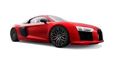 Tula, Rusya. 12 Mayıs 2021: Audi R8 V10 Quattro 2016 kırmızı lüks spor araba beyaz arka planda izole edildi. 3d oluşturma