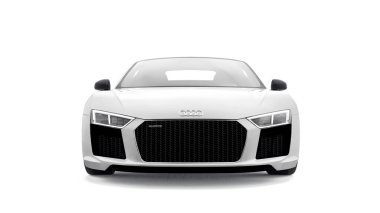 Tula, Rusya. 12 Mayıs 2021: Audi R8 V10 Quattro 2016 beyaz lüks spor araba beyaz arka planda izole edildi. 3d oluşturma