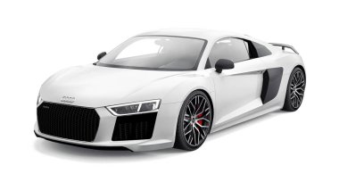 Tula, Rusya. 12 Mayıs 2021: Audi R8 V10 Quattro 2016 beyaz lüks spor araba beyaz arka planda izole edildi. 3d oluşturma