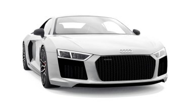 Tula, Rusya. 12 Mayıs 2021: Audi R8 V10 Quattro 2016 beyaz lüks spor araba beyaz arka planda izole edildi. 3d oluşturma