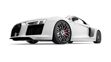 Tula, Rusya. 12 Mayıs 2021: Audi R8 V10 Quattro 2016 beyaz lüks spor araba beyaz arka planda izole edildi. 3d oluşturma