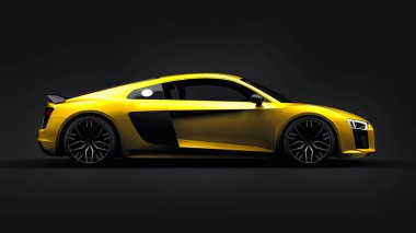 Tula, Rusya. 12 Mayıs 2021: Audi R8 V10 Quattro 2016 sarı lüks süper spor araba siyah arka planda. 3d oluşturma