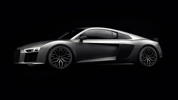 トゥラ ロシア 5月10 2021 アウディR8 V10クワトロ2016黒を背景にグレーの高級スタイリッシュなスーパースポーツカー 3Dレンダリング — ストック写真