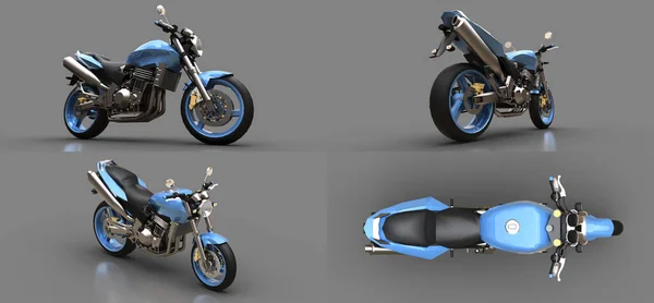 Ilustración Azul Urbano Deporte Motocicleta Dos Plazas Sobre Fondo Gris —  Fotos de Stock