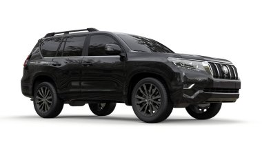Tula, Rusya. 14 Temmuz 2021: Toyota Land Cruiser Prado 2018 siyah SUV arabası beyaz arka planda izole edildi. 3d oluşturma