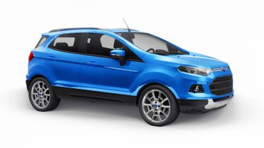 Tula, Rusya. 27 Haziran 2021: Ford EcoSport 2016 açık mavi renkli arazi aracı beyaz zemin üzerinde izole edildi. 3d oluşturma