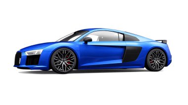 Tula, Rusya. 12 Mayıs 2021: Audi R8 V10 Quattro 2016 mavi lüks spor araba beyaz arka planda izole edildi. 3d oluşturma