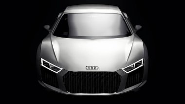 Tula, Rusya. 10 Mayıs 2021: Audi R8 V10 Quattro 2016 gri, şık, siyah arka planda süper spor araba. 3d oluşturma