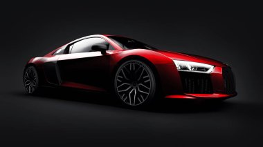 Tula, Rusya. 11 Mayıs 2021: Audi R8 V10 Quattro 2016 siyah arka planda lüks lüks lüks spor araba. 3d oluşturma