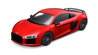 Tula, Rusya. 12 Mayıs 2021: Audi R8 V10 Quattro 2016 kırmızı lüks spor araba beyaz arka planda izole edildi. 3d oluşturma