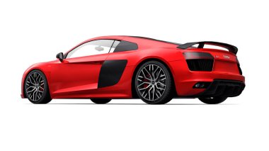 Tula, Rusya. 12 Mayıs 2021: Audi R8 V10 Quattro 2016 kırmızı lüks spor araba beyaz arka planda izole edildi. 3d oluşturma