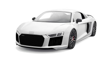 Tula, Russia. May 12, 2021: Audi R8 V10 Quattro 2016 white luxury stylish super sport car isolated on white background. 3d rendering clipart
