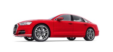 Tula, Rusya. 25 Şubat 2021: Kırmızı Audi A8 Quattro 2020 lüks araba beyaz arka planda izole edildi. 3d oluşturma