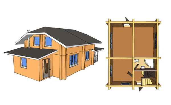 Schema Della Casa Home Edilizia Architettura Illustrazione Vettoriale Illustrazione Sfondo — Vettoriale Stock