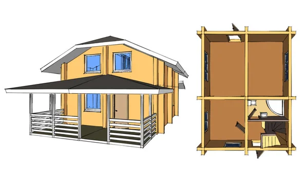 Haus Blueprint Layout Home Building Architecture Vektorillustration Abbildung Auf Weißem — Stockvektor