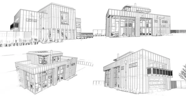 Ilustración Casa Moderna Con Jardín Garaje Renderizado — Foto de Stock