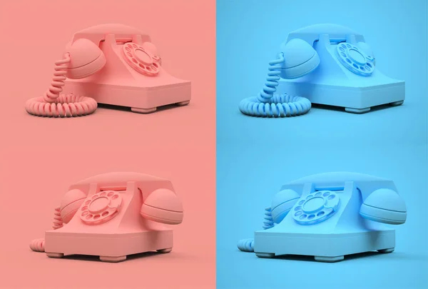 Старый Розовый Телефон Розовом Синем Фоне Иллюстрация — стоковое фото