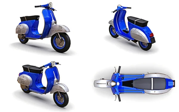 把蓝色的摩托车放在白色的背景上 3D说明 — 图库照片