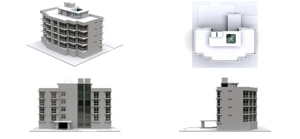 Illustrazione Piccolo Condominio Bianco Grigio Con Ascensore Garage Rendering — Foto Stock