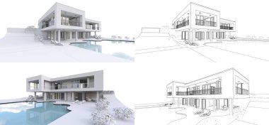 3d modern ev, beyaz arka plan üzerinde. 3d illüstrasyon