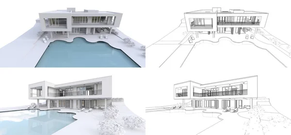 Casa Moderna Sobre Fondo Blanco Ilustración — Foto de Stock