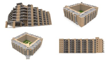 Apartman 3D modeli. Avlusu olan bir daire. 3d oluşturma