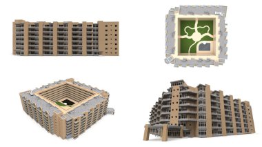 Apartman 3D modeli. Avlusu olan bir daire. 3d oluşturma