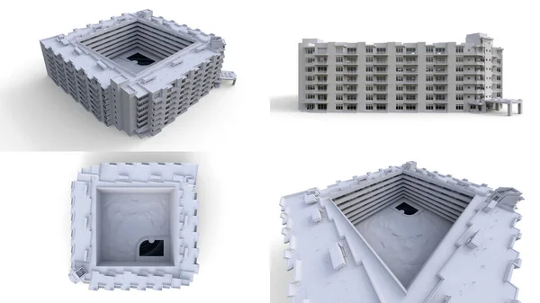 Модель Кондомініуму Білого Кольору Прозорими Окулярами Житловий Будинок Двором Візуалізація — стокове фото