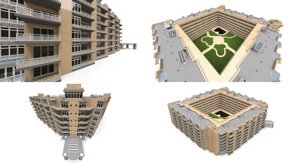 Eigentumswohnung Modell Mehrfamilienhaus Mit Innenhof Darstellung — Stockfoto