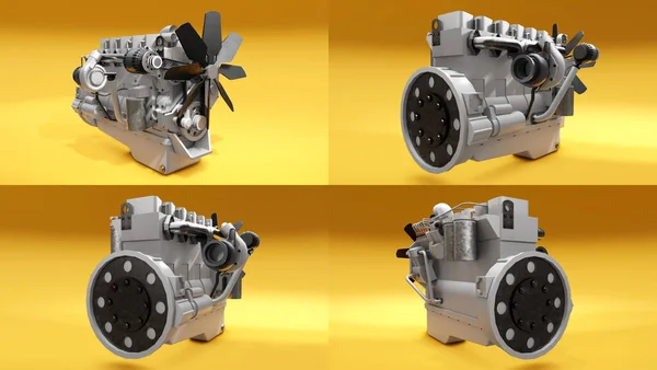 3D例证 一辆装有卡车的大柴油发动机 3D渲染 — 图库照片