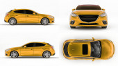 3D illusztráció. Sárga városi autó üres felülettel a kreatív tervezéshez. 3D renderelés