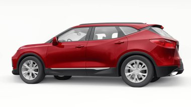 Kırmızı ultra modern SUV, beyaz izole edilmiş arka planda yaşayan gençler ve aileler için akılda kalıcı bir tasarımı var. 3d illüstrasyon