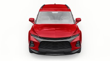 Kırmızı ultra modern SUV, beyaz izole edilmiş arka planda yaşayan gençler ve aileler için akılda kalıcı bir tasarımı var. 3d illüstrasyon