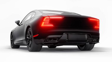 Konsept spor premium coupe. Eklenti hibrit. Çevre dostu ulaşım teknolojileri. Beyaz arka planda siyah araba. 3d oluşturma