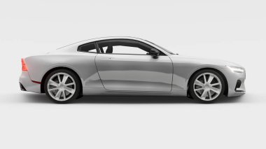 Konsept spor premium coupe. Eklenti hibrit. Çevre dostu ulaşım teknolojileri. Beyaz arka planda beyaz bir araba. 3d oluşturma
