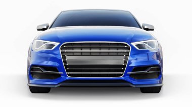 Süper hızlı spor araba beyaz arka planda mavi metalik renkte. Vücut biçimli sedan. Akort sıradan bir aile arabasının bir versiyonu. 3d oluşturma