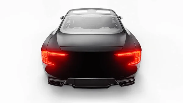 概念车运动高级跑车 插头混合 无害生态运输技术 白色背景的黑色轿车 3D渲染 — 图库照片