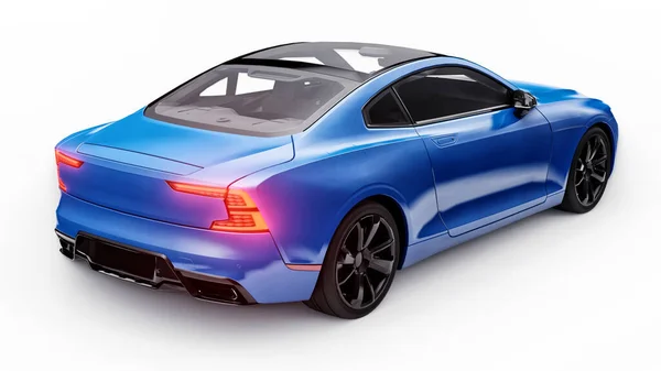 Concept Car Sports Premium Coupe Blue Car White Background Plug — Foto Stock