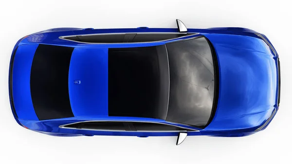 超快跑车蓝色金属色的白色背景 体形轿车 调音是一种普通家用轿车的翻版 3D渲染 — 图库照片