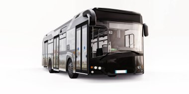 Beyaz arka planda Mediun şehir siyah otobüsü. 3d oluşturma.