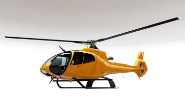Sarı helikopter beyaz arka planda izole edildi. 3d oluşturma