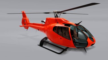 Kırmızı helikopter gri arka planda izole edildi. 3d illüstrasyon