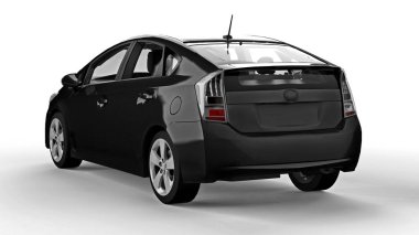 Beyaz arka planda, yerde gölgesi olan modern aile siyah arabası. 3d oluşturma