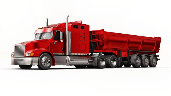 Large Red American Truck Trailer Type Dump Truck Transporting Bulk — Stock Photo, Image