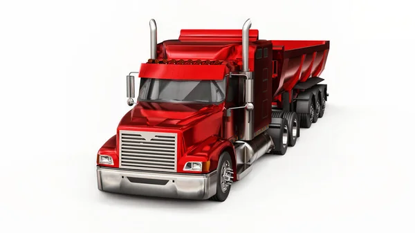 Large Red American Truck Trailer Type Dump Truck Transporting Bulk — Stock Photo, Image