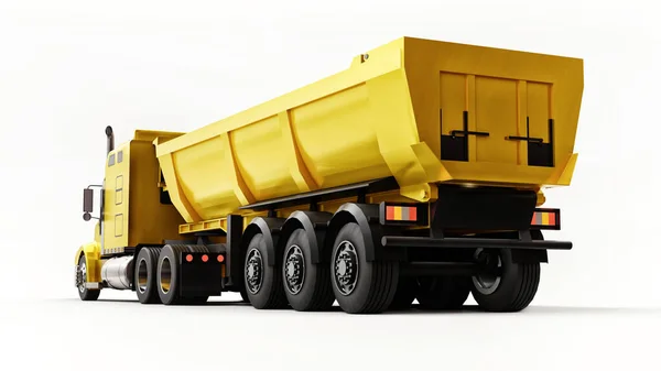 Duży Żółty Amerykański Samochód Ciężarowy Przyczepą Typu Wywrotka Transportu Ładunków — Zdjęcie stockowe